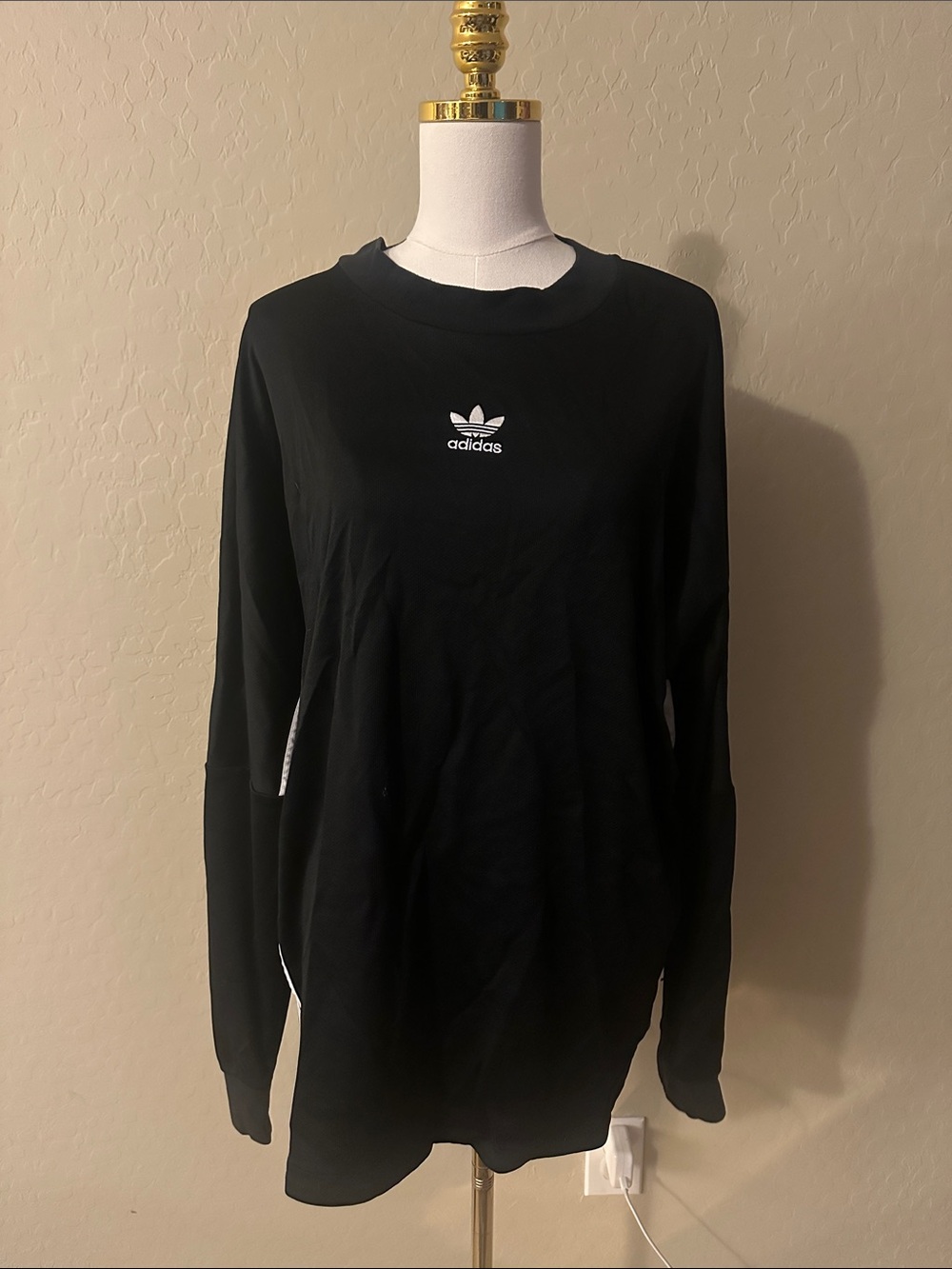 adidas Black Long Sleeve Tee with White Trefoil